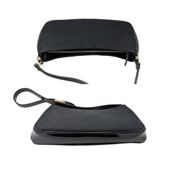 Gucci Black GG Monogram Mini Shoulder Bag with Patent Leather Trim, Vintage - Picture 7 of 16